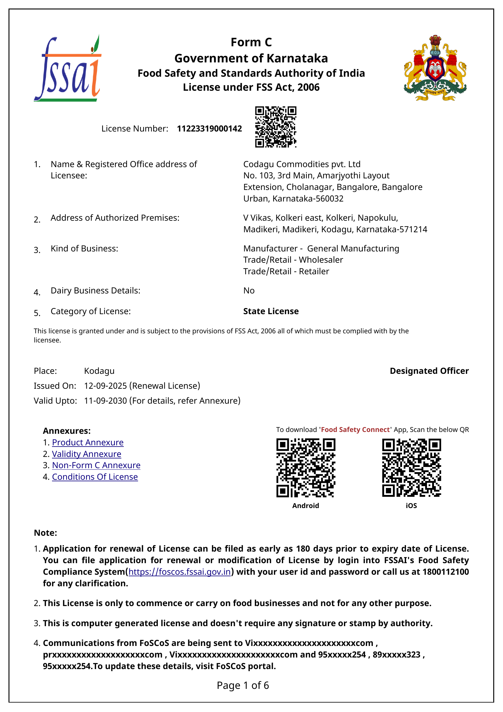codagu-FSSAI-license-renewed